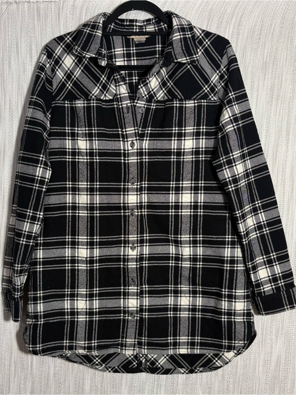 Duluth Trading Co Black and White Plaid Button-Down Shirt Jacket